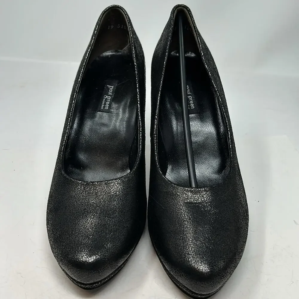 Paul Green Women's Shimmery Black Leather Pumps 4 Inch Heels Size 7